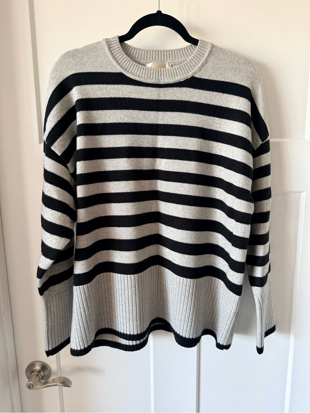 Industry Striped Black and Cream Crewneck Sweater - Classic Women's Knit Size L